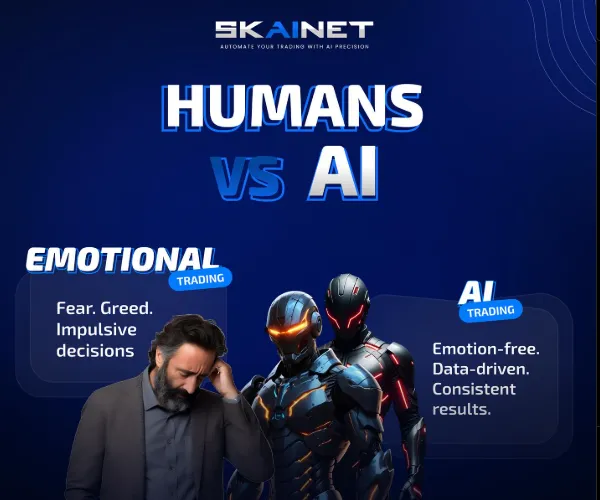 Skainet image comparing emotional human trading with data-driven AI trading bots
