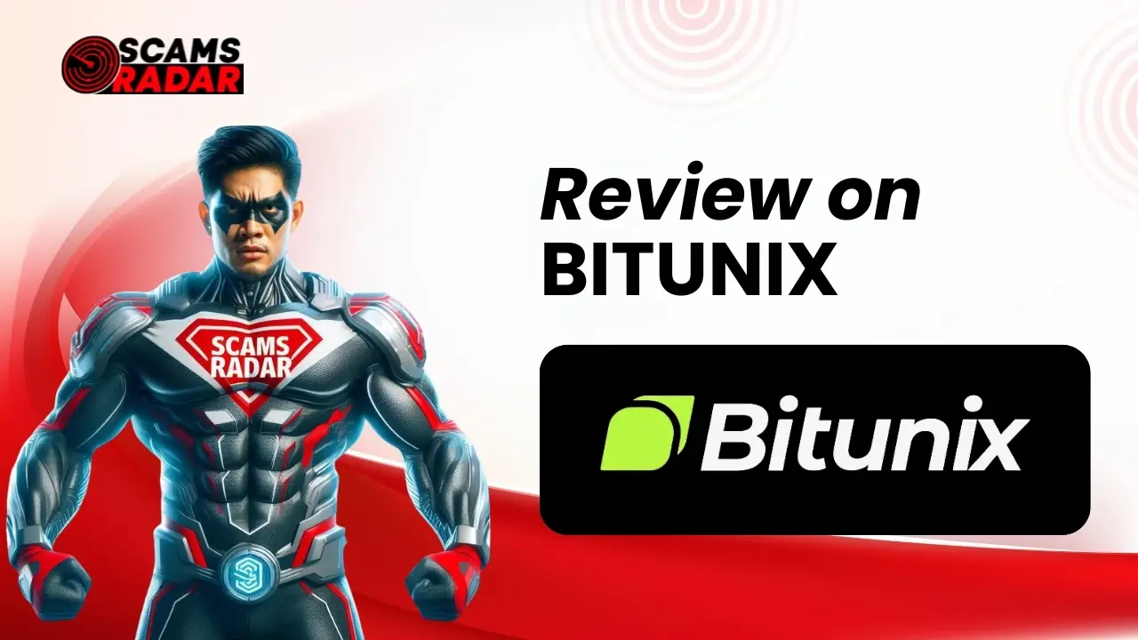 ScamsRadar superhero reviewing Bitunix - A detailed analysis on Bitunix trading platform.