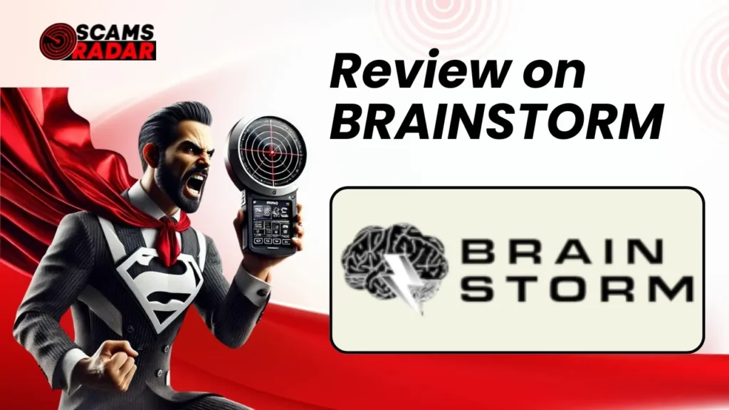 Scams Radar review on Brainstorm – Scam detection analysis with superhero-themed radar illustration.