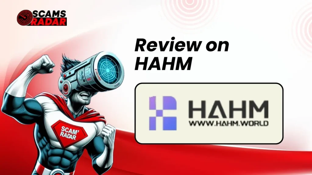 Scams Radar review on HAHM with superhero-themed illustration and HAHM logo.