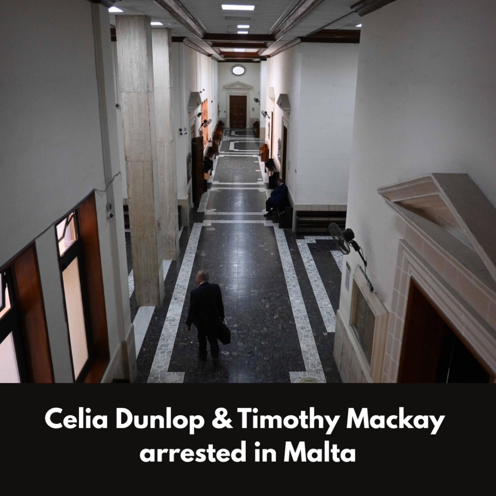 Celia Dunlop & Timothy Mackay arrested in Malta