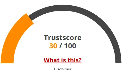 "Criptomine Review - Trust Score Gauge Showing 30/100 with Disclaimer"