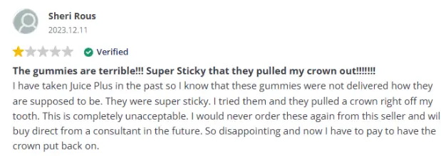 Juice Plus Review - Negative Customer Feedback on Gummies"
