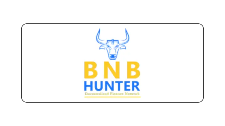 BNB Hunter Review - Logo featuring bull icon and Decentralized Finance Network branding
