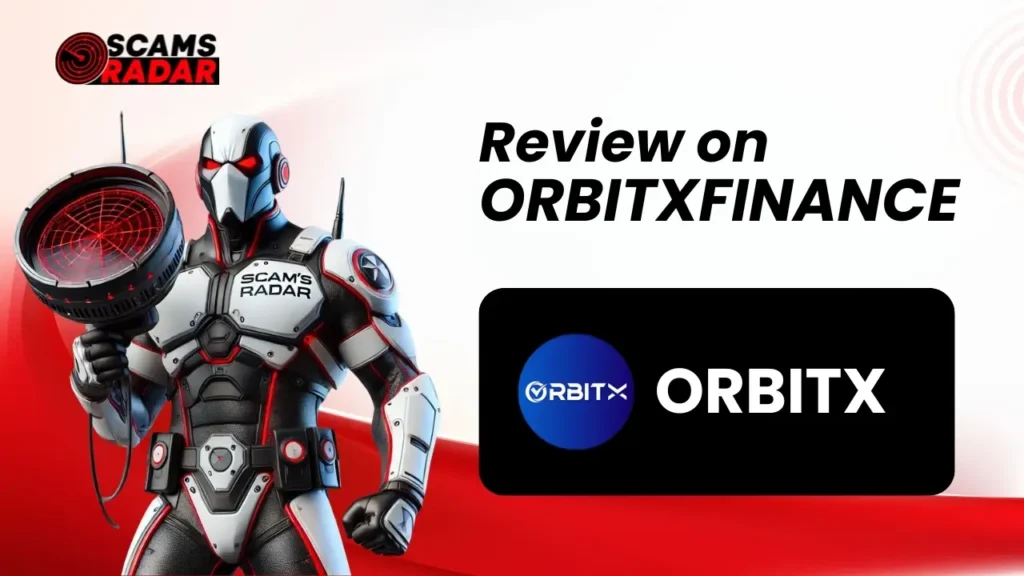 OrbitX Review - Scams Radar analysis of OrbitX Finance with armored figure holding radar device