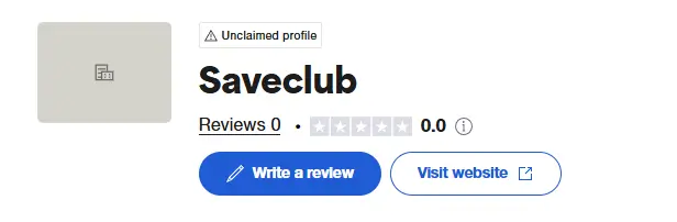 Save Club Review profile screenshot showing 0.0 rating and unclaimed profile status