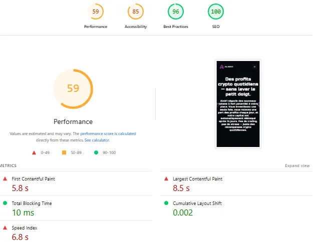 Alniri Website Performance Audit Results
