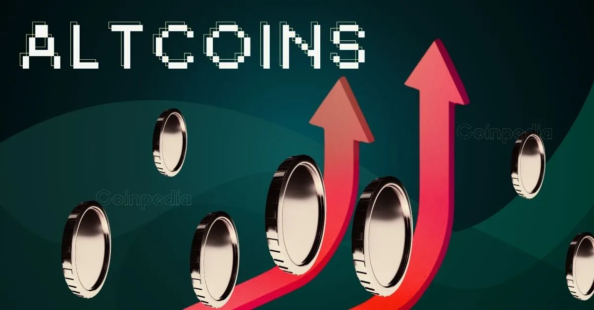 Illustration showing rising altcoin values with upward arrows in a cryptocurrency market context