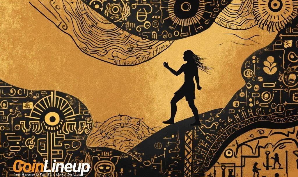 Artistic visual showing journey and abstract symbols representing Antalpha Tether Gold Investment in crypto lending