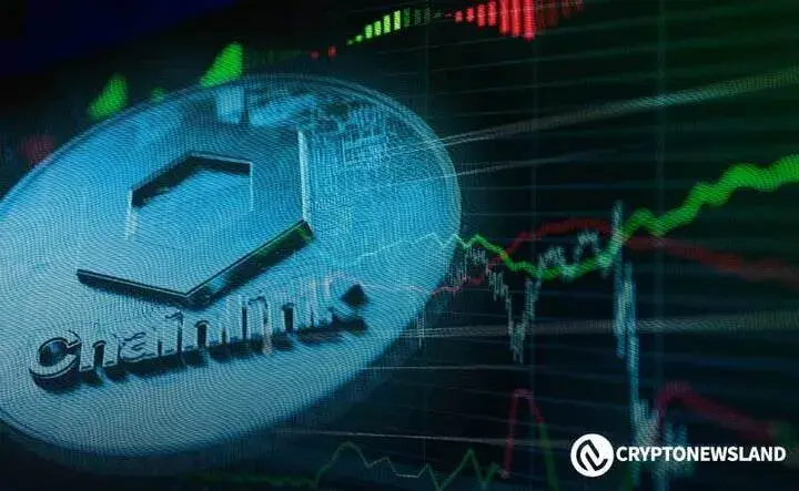 Chainlink token visual over trading chart showing price movement and crypto analysis