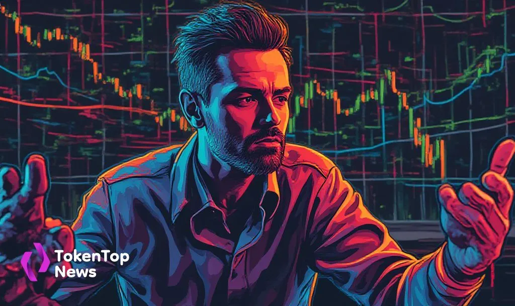 Illustration of a crypto investor analyzing market trends, representing James Wynn's increased USDC collateral position