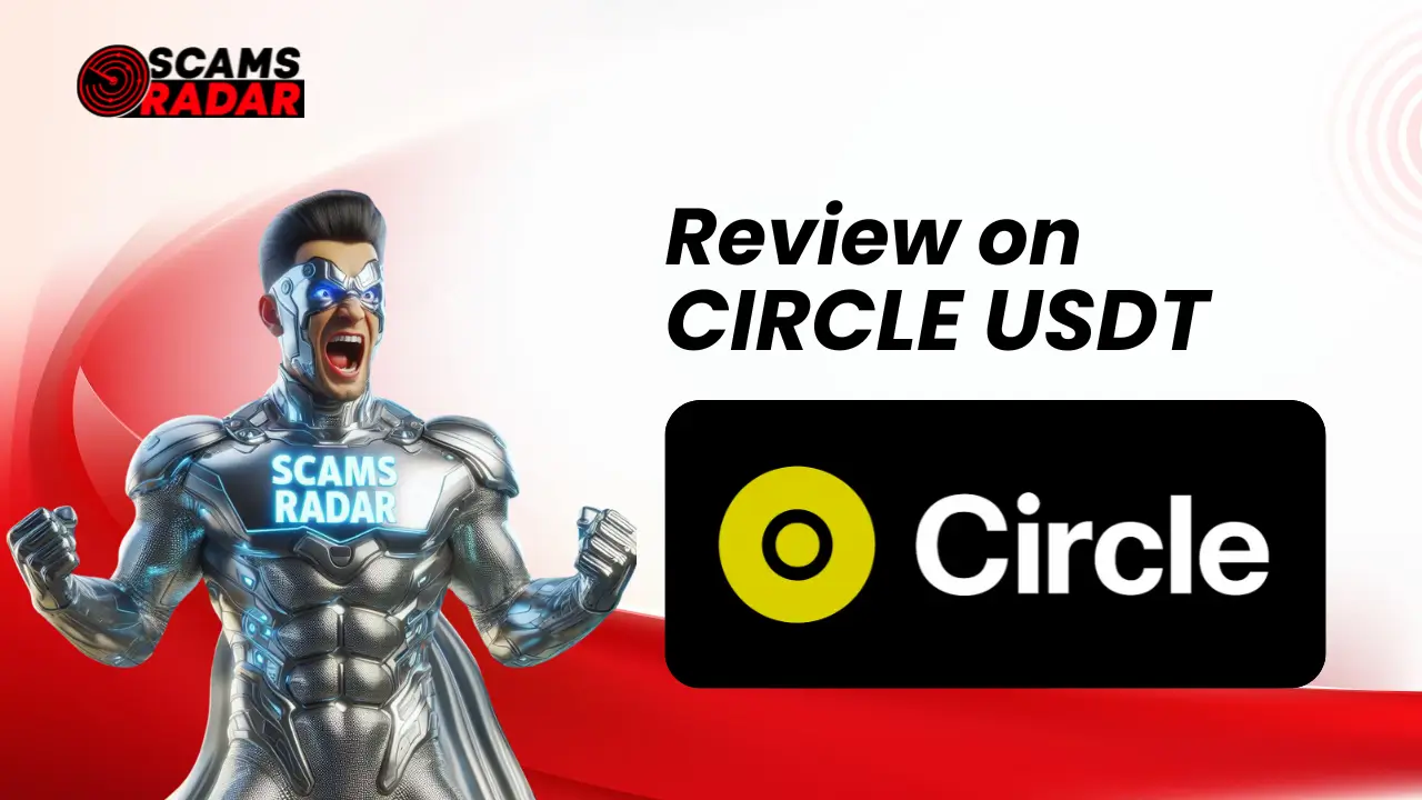 CircleUSDT Review - Scams Radar superhero analyzing Circle USDT, highlighting scam detection and review insights."