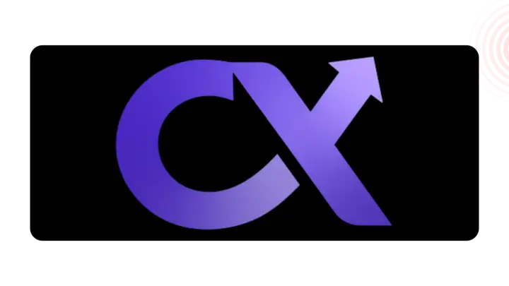 CryptX logo with purple gradient and upward arrow on black background