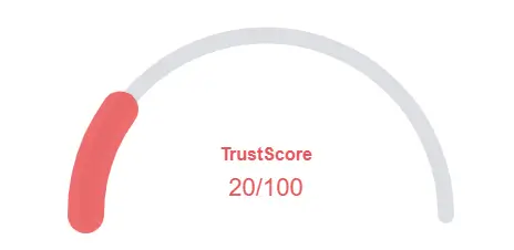 Cybrox - TrustScore rating of 20/100 displayed on a progress arc.