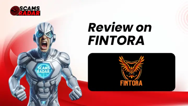 Scams Radar Fintora Review with Logo and Character Illustration