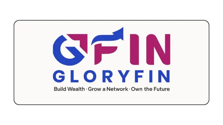 GloryFin logo featuring the brand name and tagline 'Build Wealth - Grow a Network - Own the Future'.
