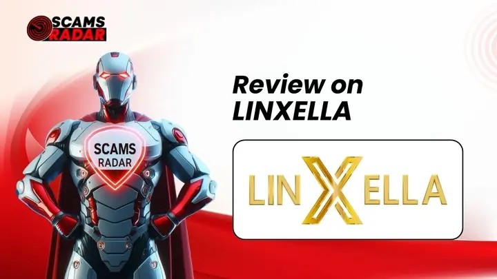 "Linxella Review - Scams Radar superhero analyzing Linxella, featuring a detailed review and scam detection insights."