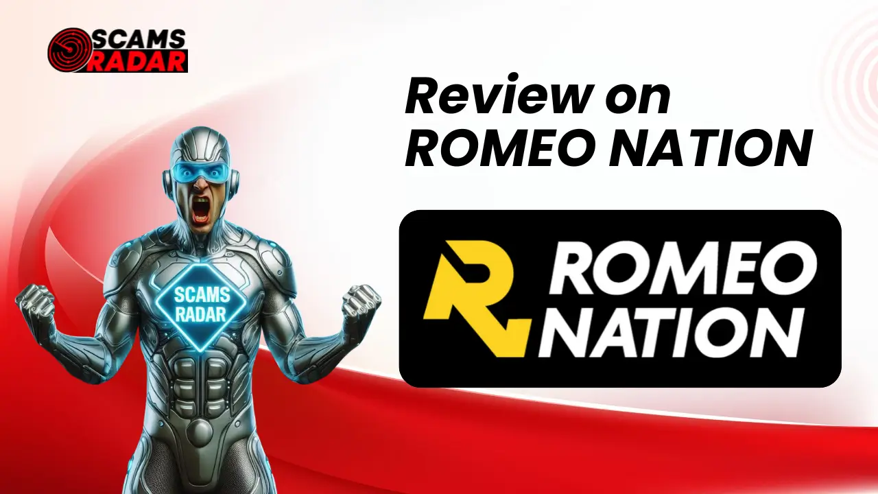 Romeo Nation Review - Scams Radar analysis featuring a futuristic robot with detailed insights on Romeo Nation