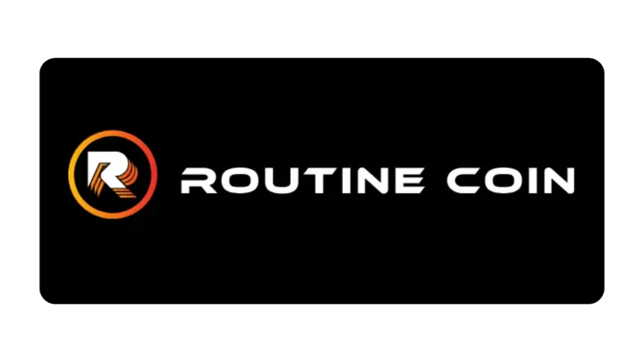 Routine Coin logo featuring a stylish 'R' in an orange circle on a black background.