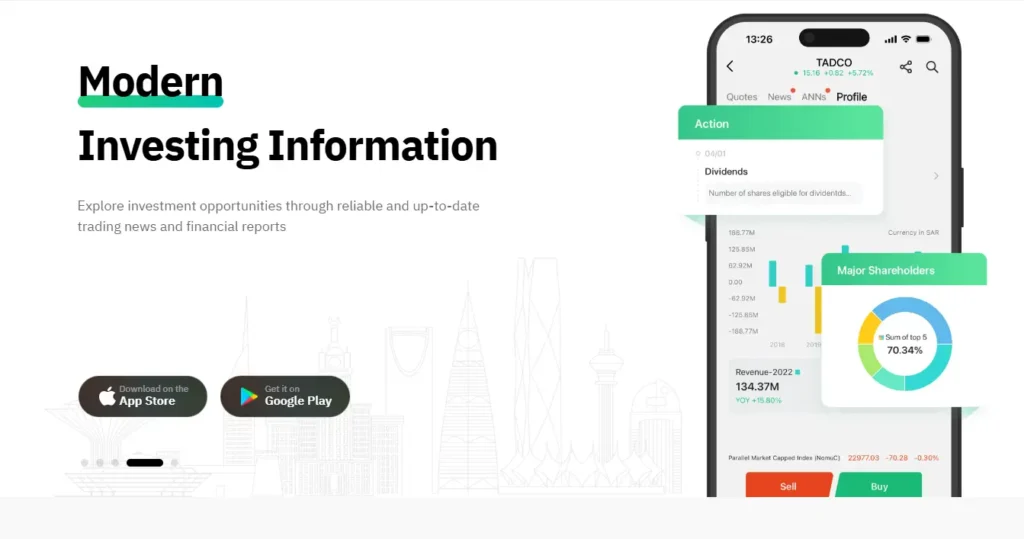 Sahm Capital App Interface - Modern investing information on Sahm Capital mobile app with trading news, financial reports, and buy/sell options