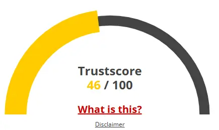 Thunder Storm Trustscore 46/100 gauge with disclaimer and what is this link.