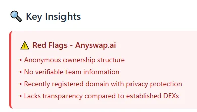 Anyswap Red Flags - Anonymous ownership, no team info, privacy protection