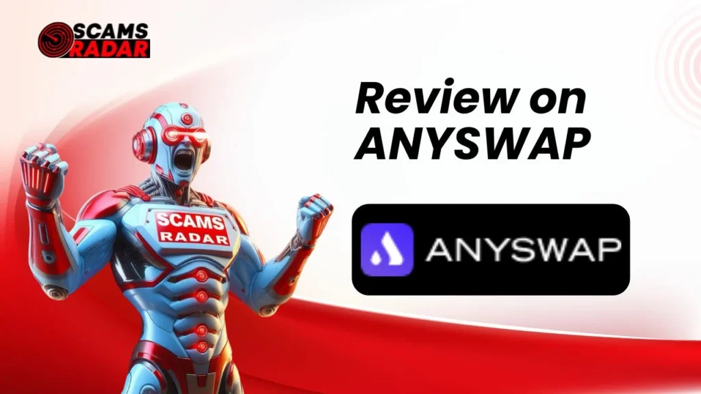 Anyswap Review Banner featuring Scams Radar logo and Anyswap logo