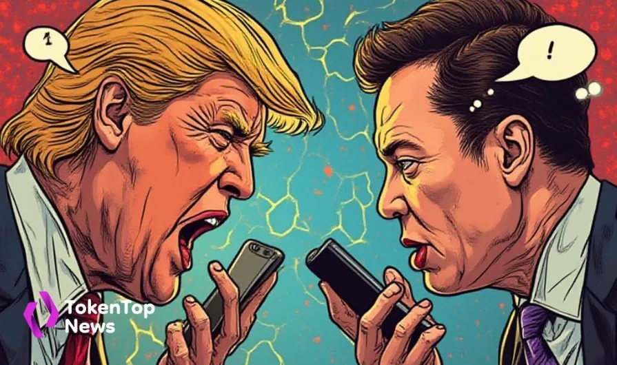 Cartoon of two influential figures clashing on Twitter causing $86M crypto market liquidation