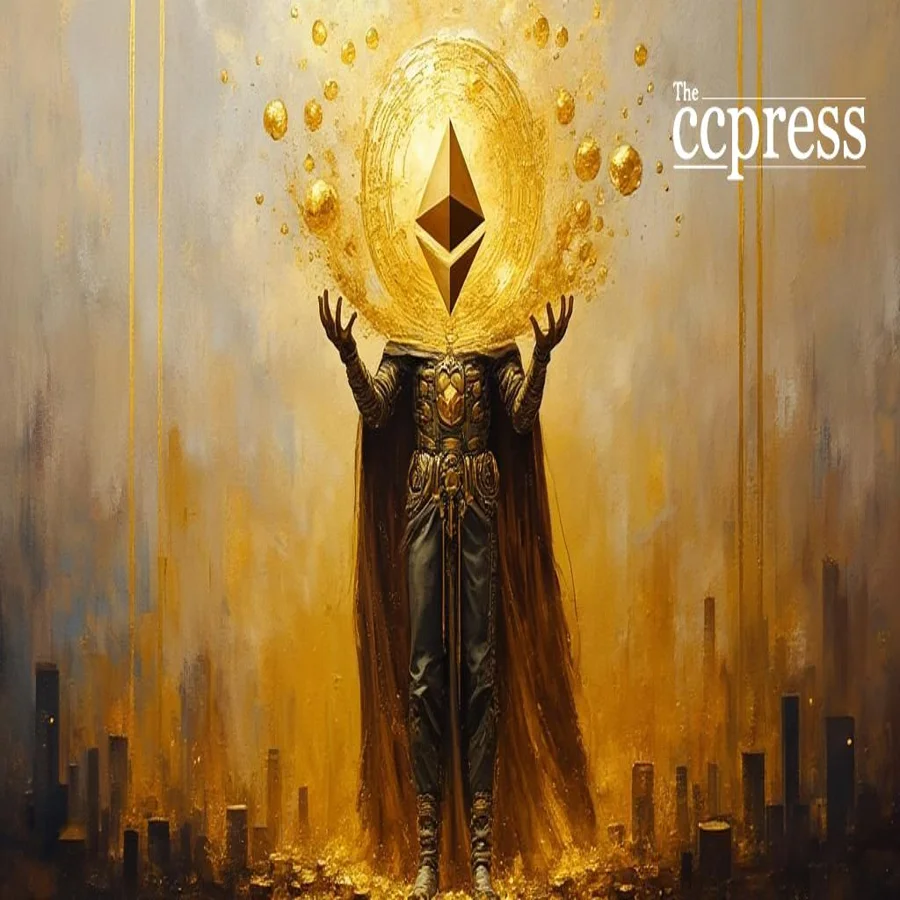 A golden Ethereum figure representing Ethereum’s dominance in blockchain capital inflows