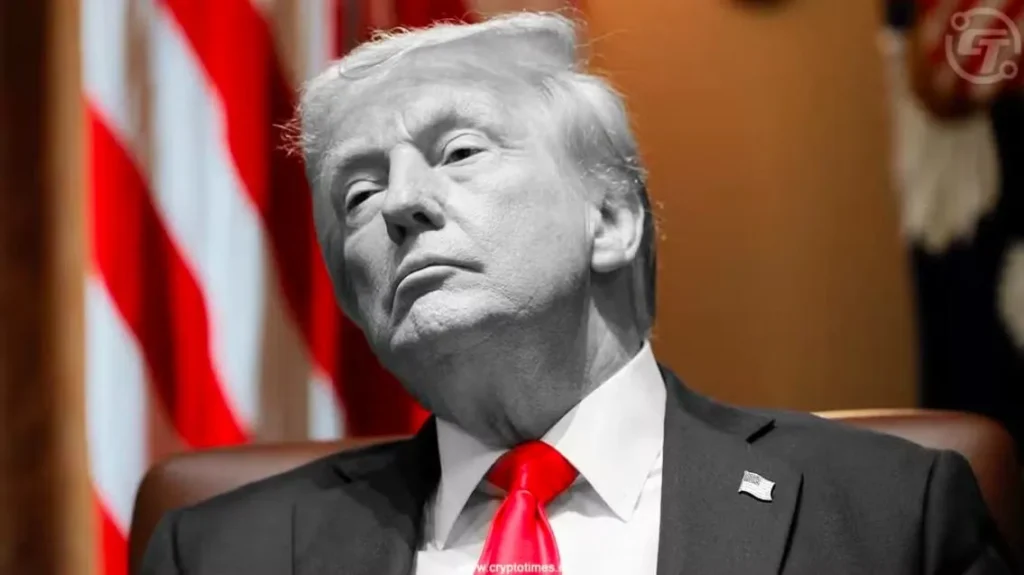 Donald Trump with serious expression, pushing urgent approval of GENIUS Act for stablecoin regulation