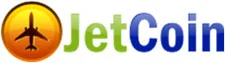JetCoin logo featuring a circular airplane icon and gradient green-blue text spelling JetCoin