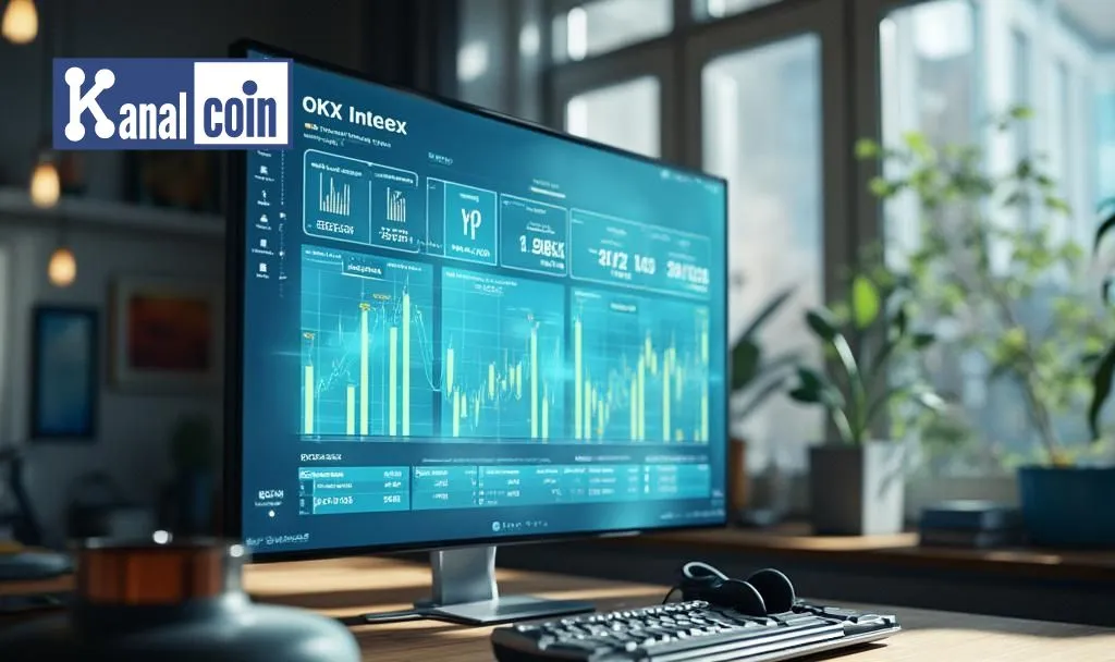 OKX index recalibration dashboard displayed on screen with trading data insights in a modern workspace