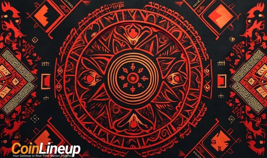 Abstract crypto-themed red and black design symbolizing digital investment expansion by Quantum BioPharma