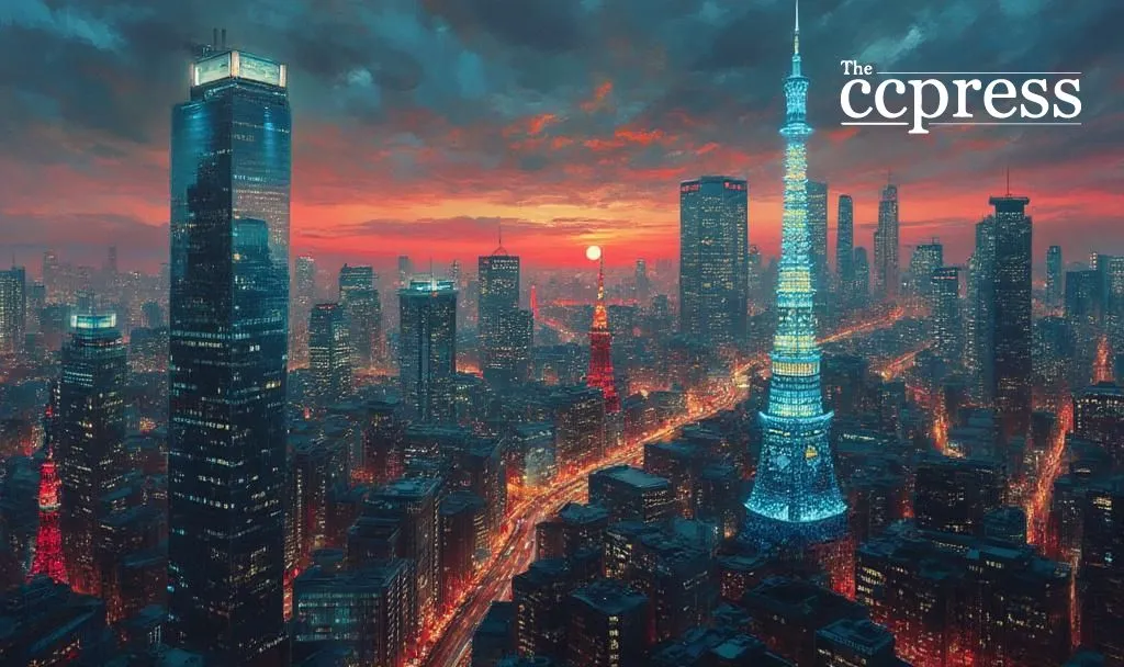 A futuristic city skyline at sunset representing Remixpoint's Bitcoin expansion strategy