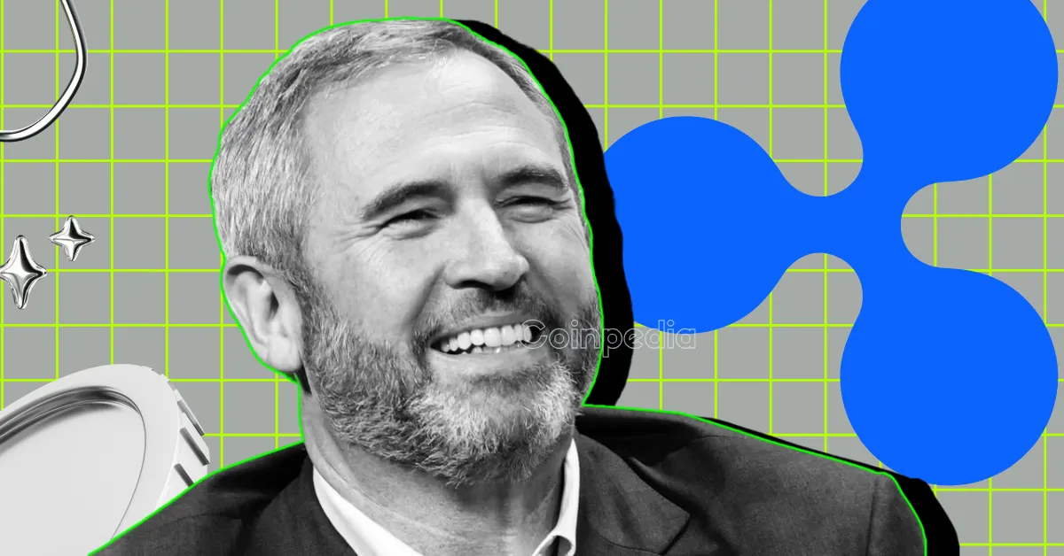 Brad Garlinghouse smiling with Ripple logo in background, debunking rumors of Ripple acquiring Circle