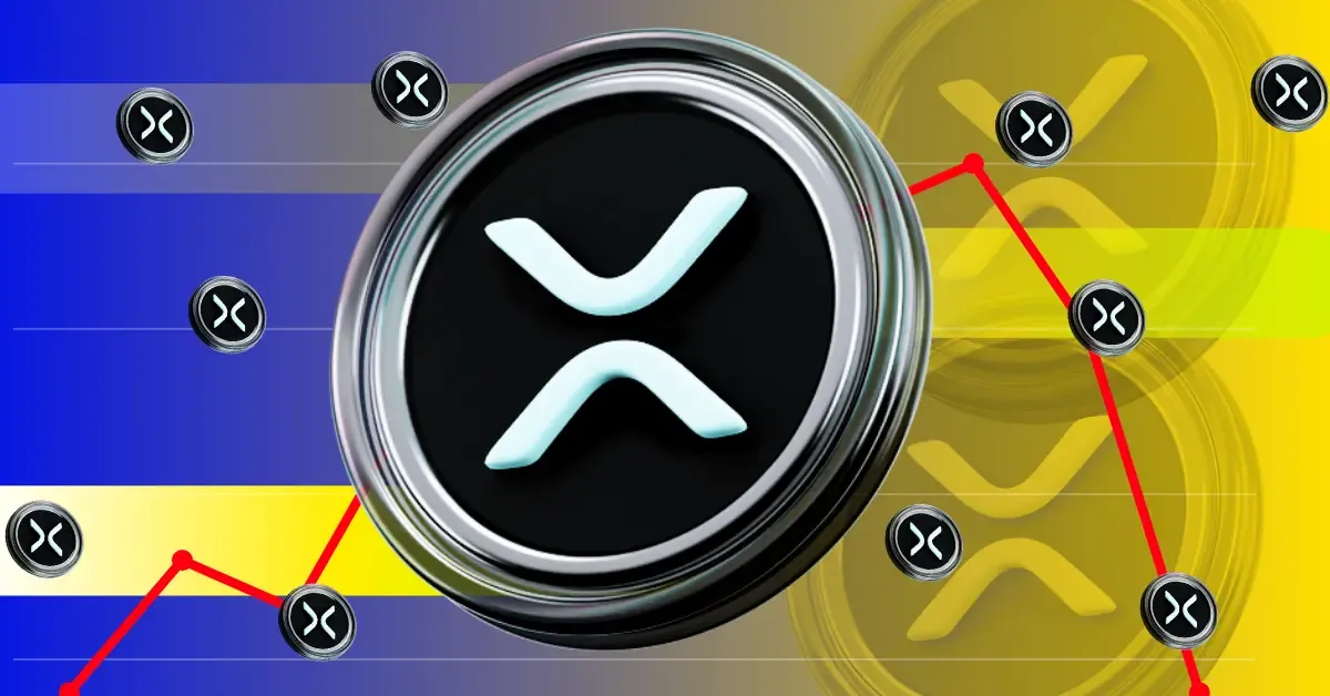 Ripple XRP logo with price chart indicating fundraising trends and market movement
