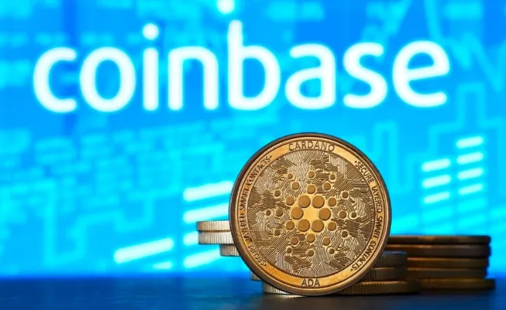 Cardano ADA coin in front of Coinbase logo symbolizing Wrapped ADA launch on Base