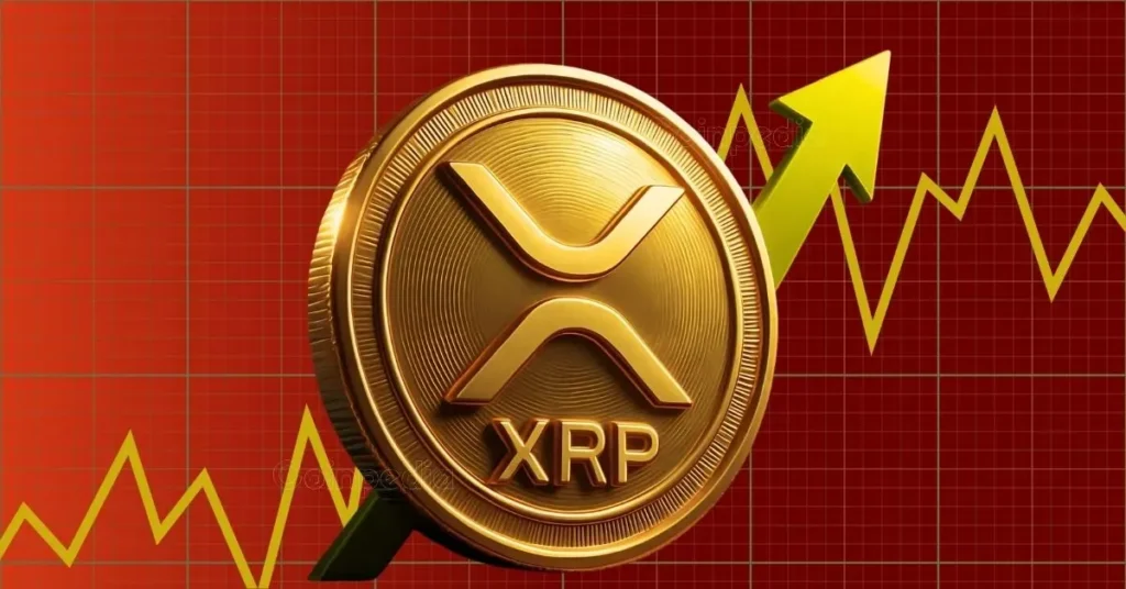 XRP coin with downward trend chart representing a price drop in the crypto market