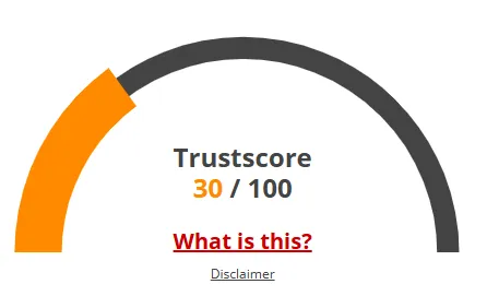 ZTrade trustscore showing 30 out of 100, indicating low platform credibility