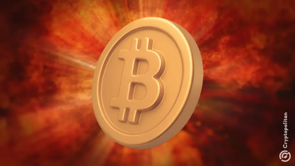 Illustration of a Bitcoin price surge with robotic ants on 'DeFi' text, symbolizing cryptocurrency market growth