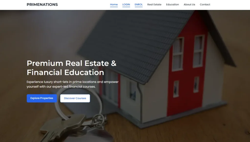 Prime Nations - Premium real estate and financial education with house model and keys