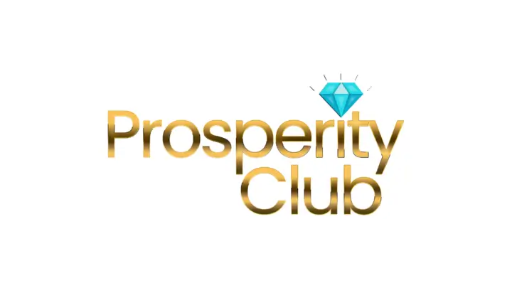 Prosperity Club logo with gold text and blue diamond accent on white background.