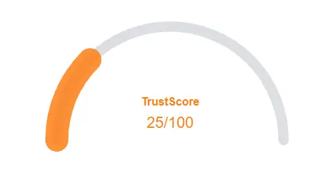 SN Pay TrustScore showing a low rating of 25/100, indicating concerns about the platform's reliability