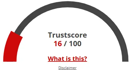 Smarts Money trust score - Gauge showing 16/100 rating with disclaimer link.