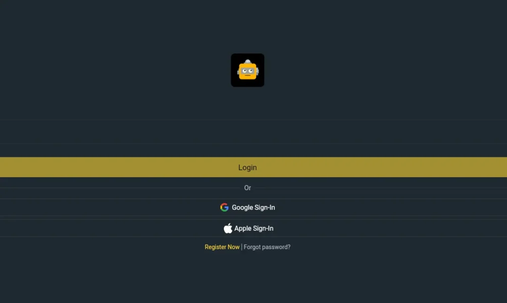Apollobots login screen with Google and Apple sign-in options