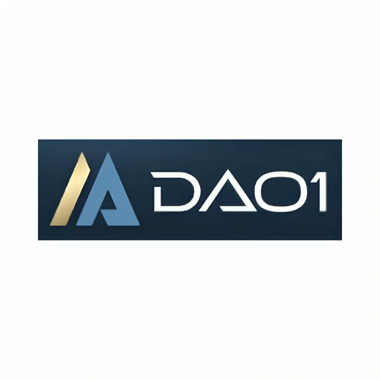 DAO1 logo featuring a stylized gold and blue 'A' with white text on a dark background