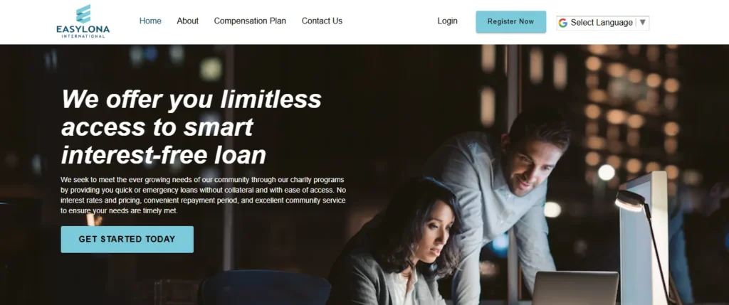 Easylona International website offering smart interest-free loan services