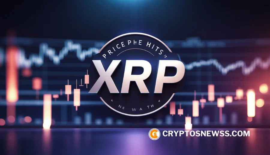 XRP logo with candlestick chart background, representing Hyperscale Data's investment impact on XRP and blockchain momentum
