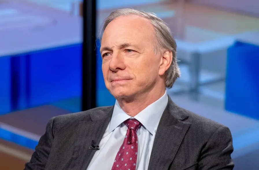Ray Dalio speaking about Bitcoin, global markets, and economic outlook on television interview set