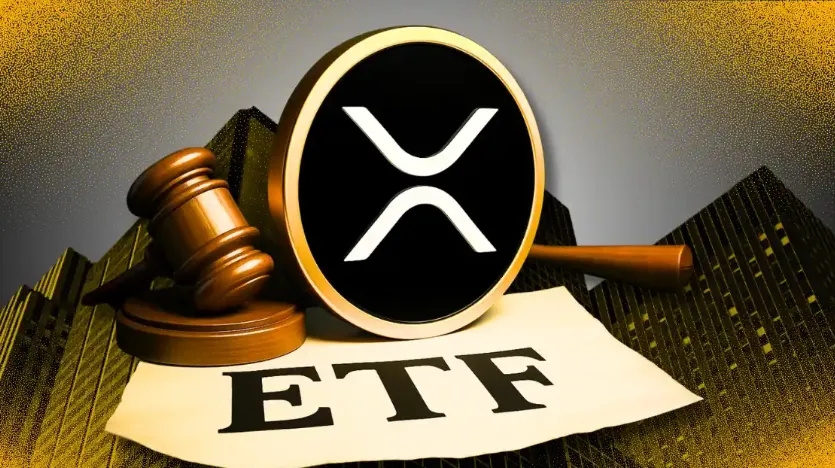XRP coin symbol with gavel and ETF document, representing Ripple price outlook after SEC approval of XRP ETF